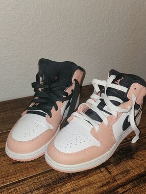 Air Jordan 1 Mid Sneakers in Grey White & Pink